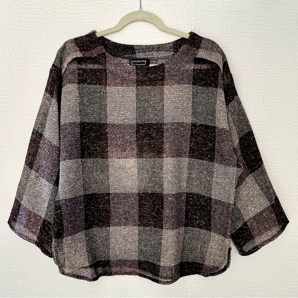 Carole Little Saint Tropez West, Brown, Tan, and Gray Woven Boxy, Free Size, Top